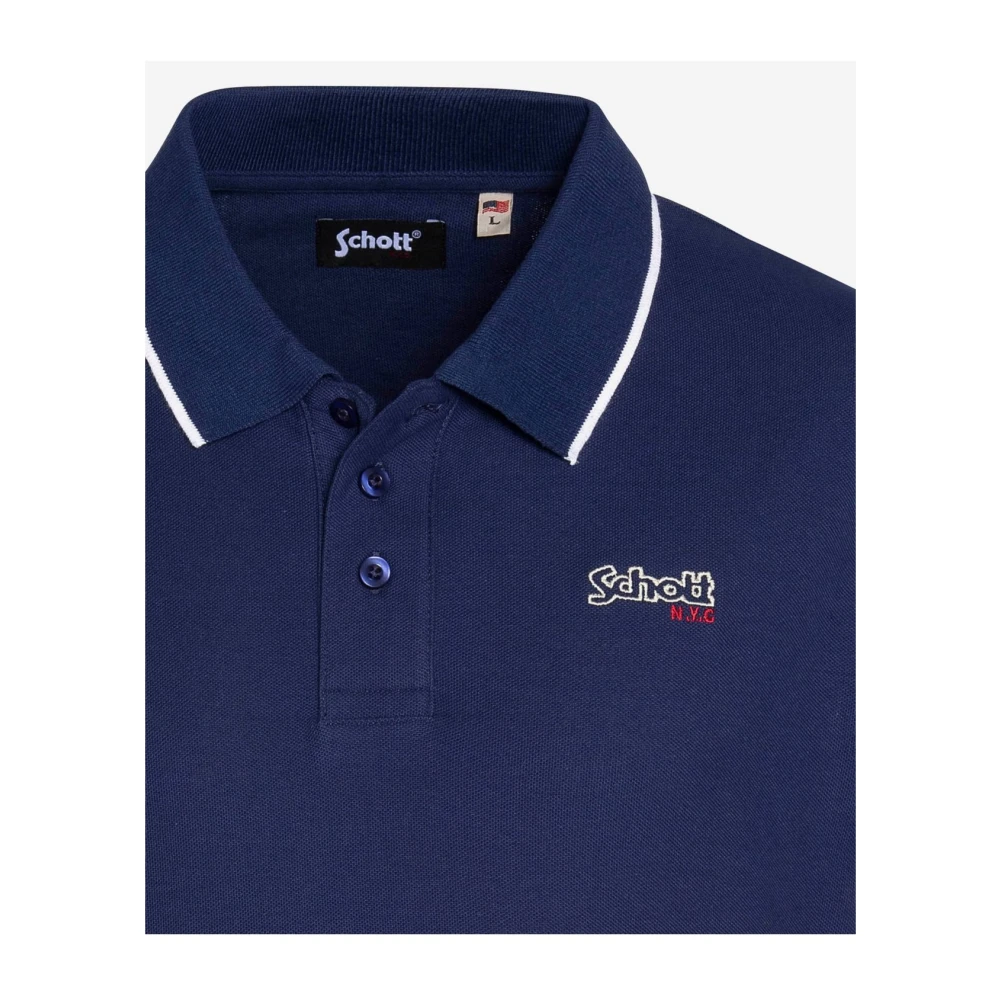 Schott NYC Katoenen Polo Shirt Paul Blue Heren