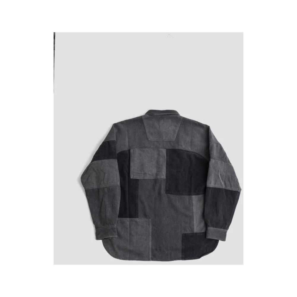 Ambush Zwart Grijs Patchwork Denim Overhemd Gray Heren