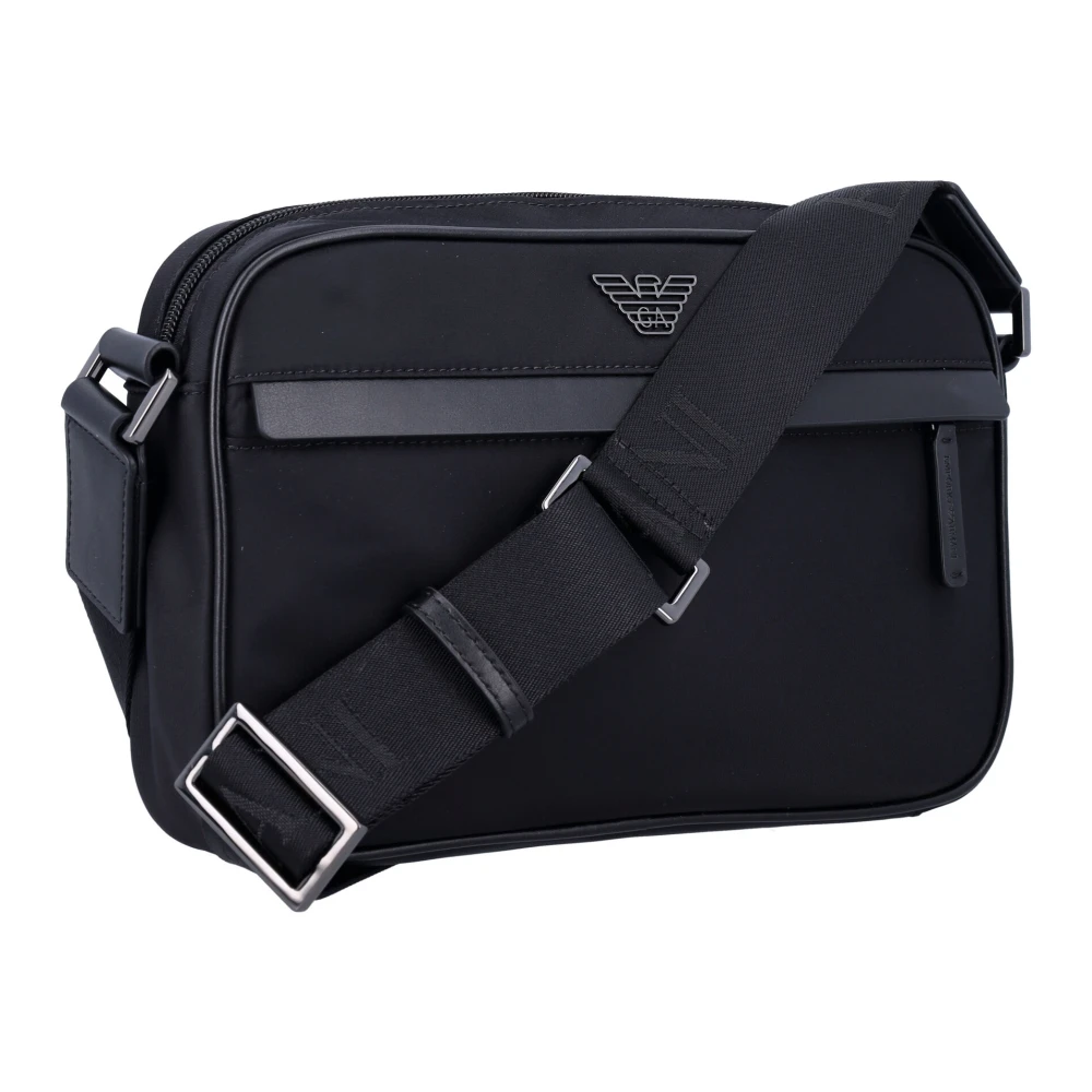 Emporio Armani Zwarte Nylon Schoudertas met Rits Black Heren
