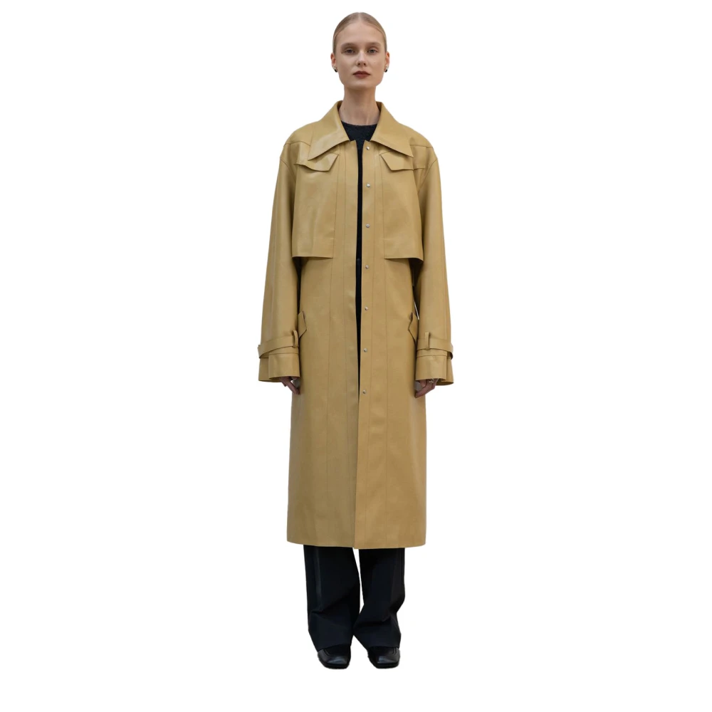 LOW Classic Minimalistische veganistische leren trenchcoat Yellow Dames