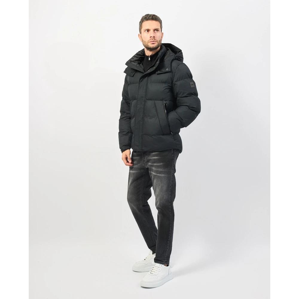 Hugo Boss Heren Gewatteerde Jas met Afneembare Capuchon Black Heren