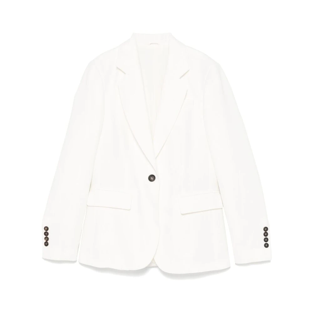 BRUNELLO CUCINELLI Witte Geknoopte Jas met Zakken en Ventilatie White Dames