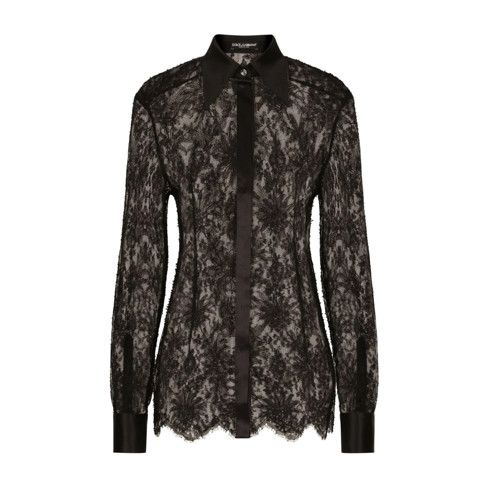Dolce & Gabbana Zwarte bloemenkanten shirt Black Dames
