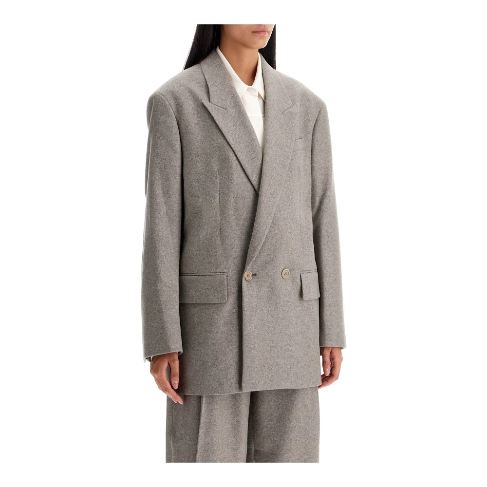 Filippa K Oversized Double-Breasted Flannel Blazer Gray Dames