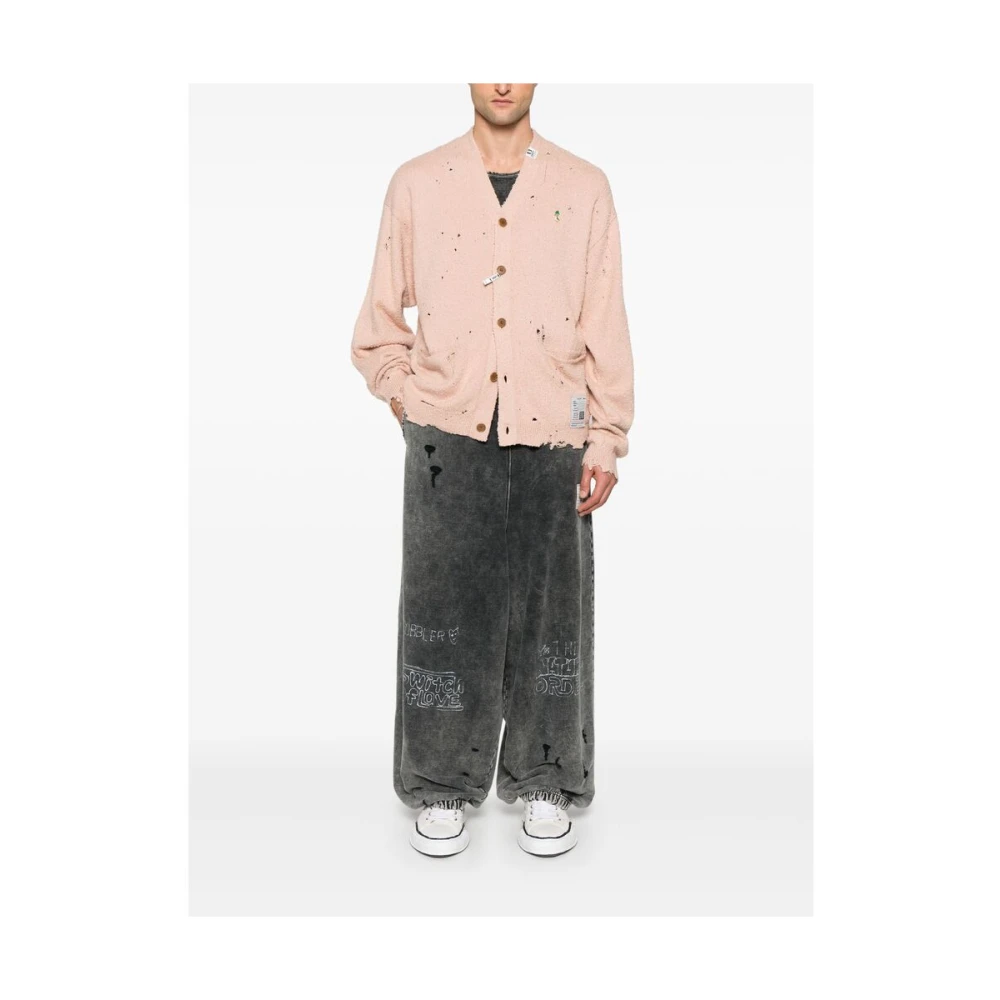 Mihara Yasuhiro Versleten Katoenen Jersey Wijde Broek Black Heren