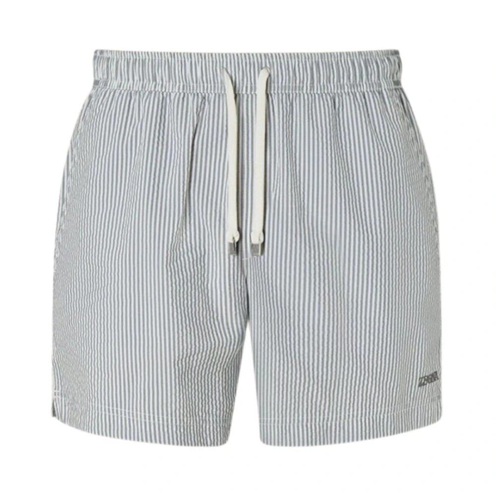 Zegna Gray Striped Seersucker Swim Shorts - Male - Beachwear - M - Swimwear