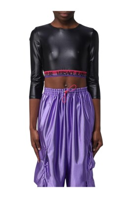 black-shiny-threequarter-sleeves-top