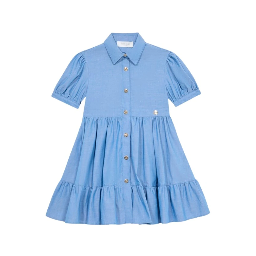 Roberto Cavalli Blue Dresses, Female, 8 Y, Cotton Shirt Dress With Metallic Monogram