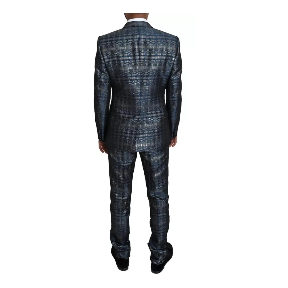 Dolce & Gabbana Zilverblauw Glanzend Slim Fit Pak Blue Heren
