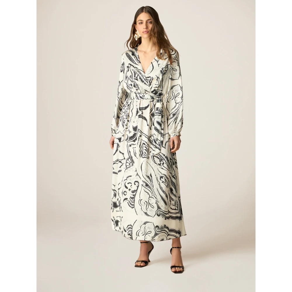 Oltre Gekruiste V-hals Satijnen Jurk met Foulard-patroon Multicolor Dames
