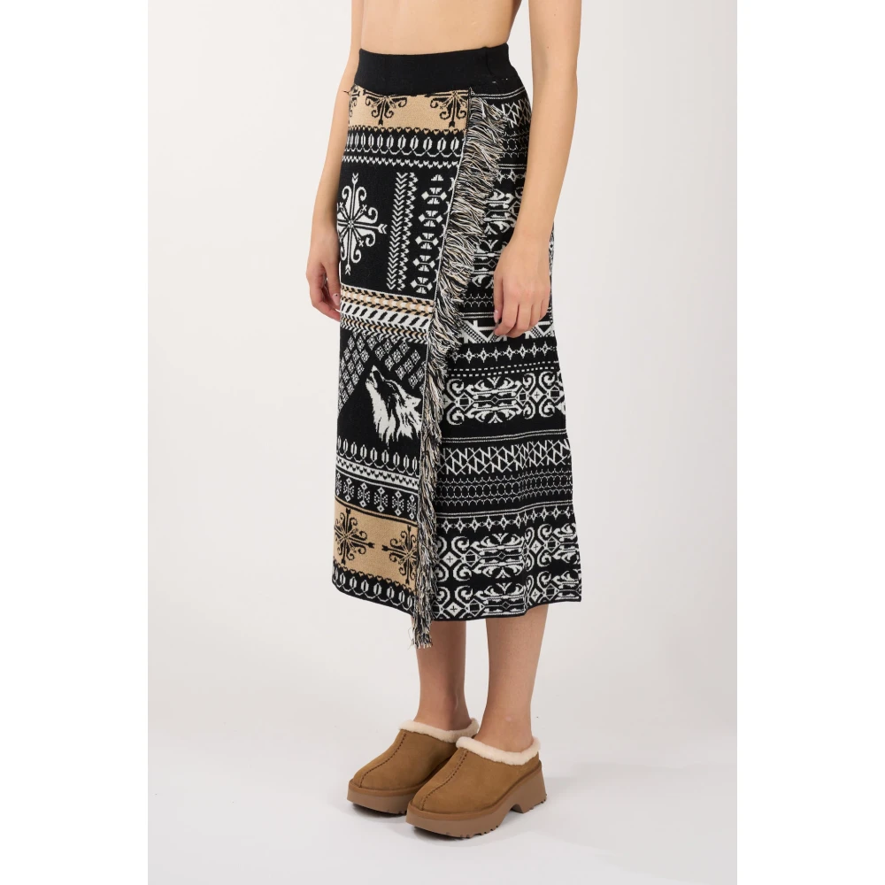 Akep Merino Wol Jacquard Midi Rok Black Dames