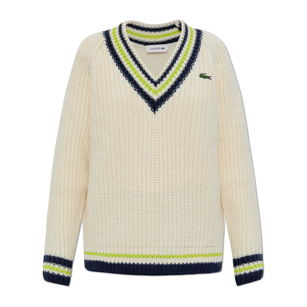Lacoste Wollen trui met V-hals Beige Dames