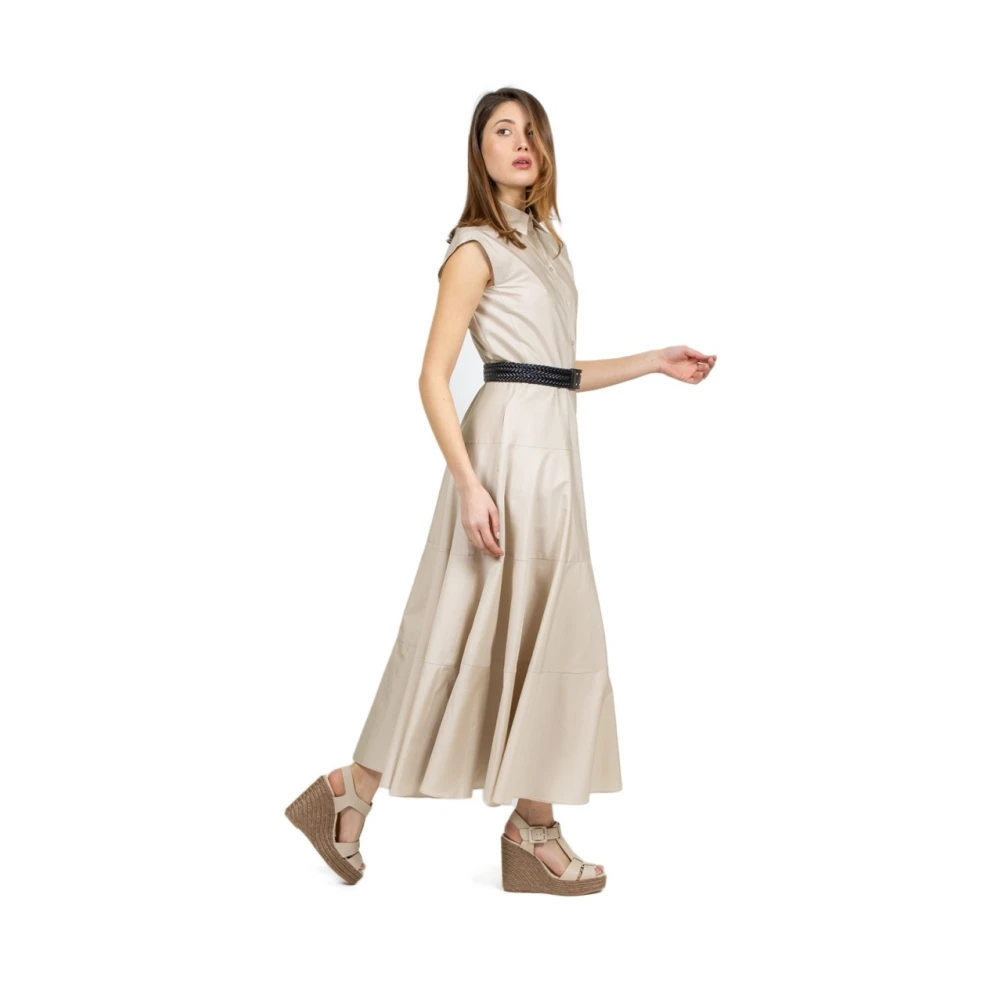 Max Mara Studio Katoenen Mouwloze Jurk met Kraag Gray Dames