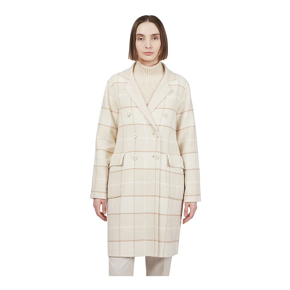 Eleventy Dubbel Check Wollen Jas Beige Dames
