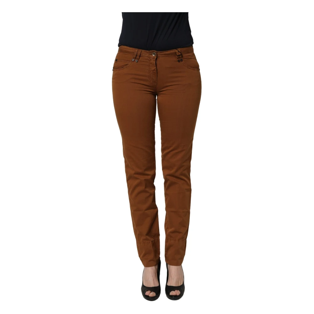 Plein Sud Women's Brown Mid Waist Skinny Chino Trousers - Chinos - 3XS - Trousers