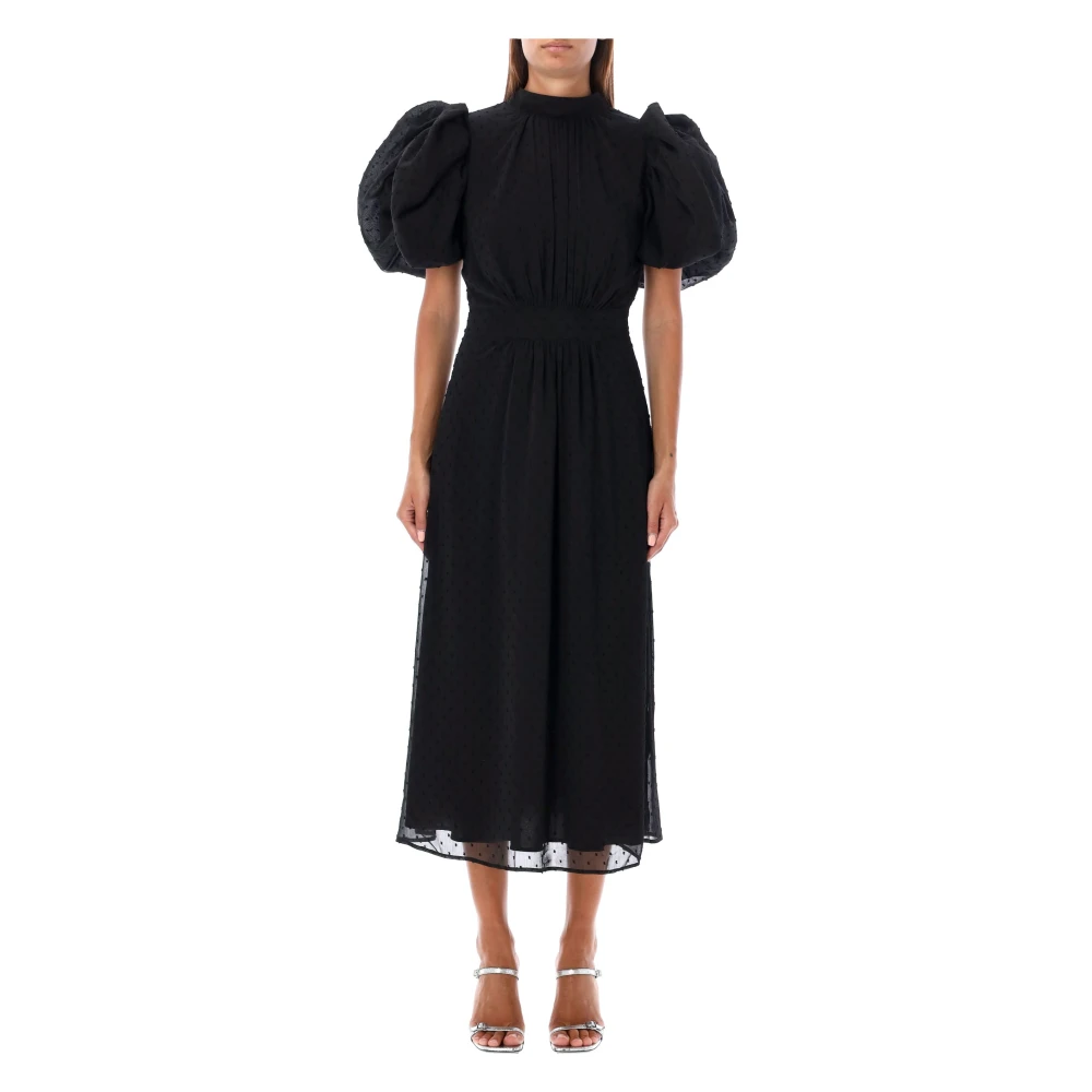 Rotate Birger Christensen Zwarte Pofmouw Midi Jurk Black Dames