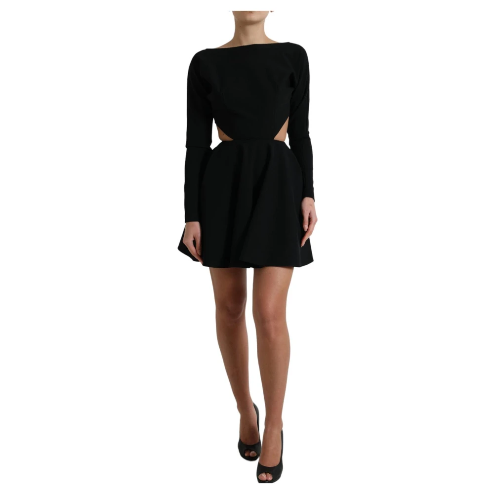 Dolce & Gabbana , Short Dresses, Female, Black, S, Cut Out A-Line Long Sleeves Mini Dress - Image 3