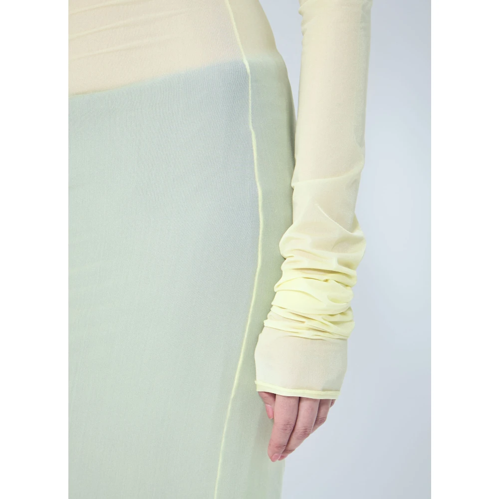 Dries Van Noten Gedrapeerd Crewneck Lange Mouw Top Yellow Dames