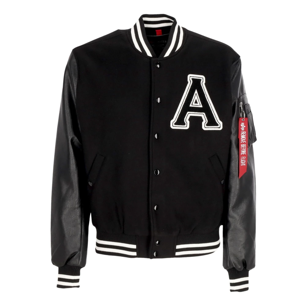 Alpha Industries Svart Collegejacka med Broderade Patches Black, Herr