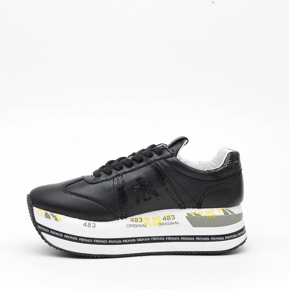 Premiata Zwarte Leren Sneakers met Hakdetail Black Dames