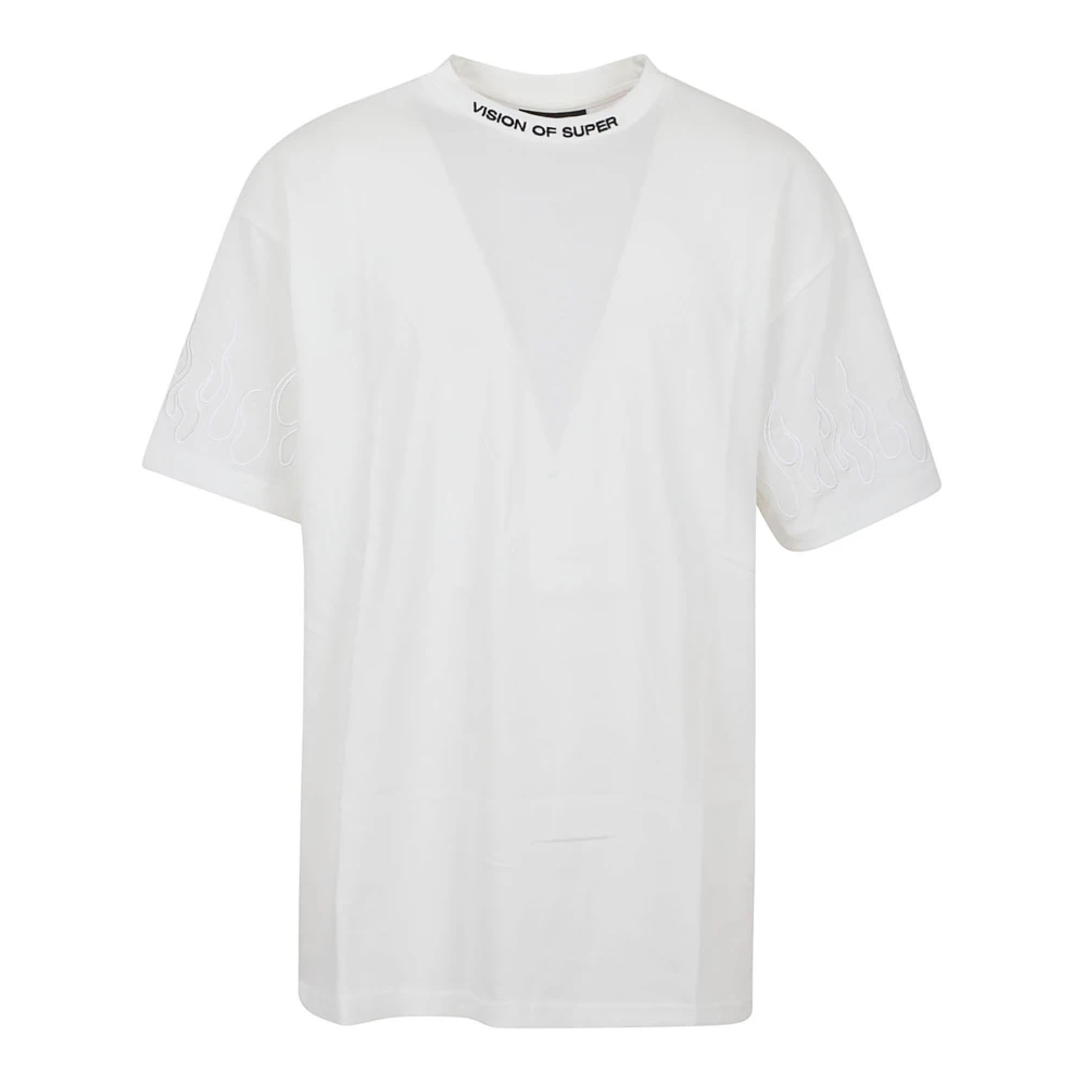Vision OF Super Witte T-shirt met wit geborduurde vlammen White Heren