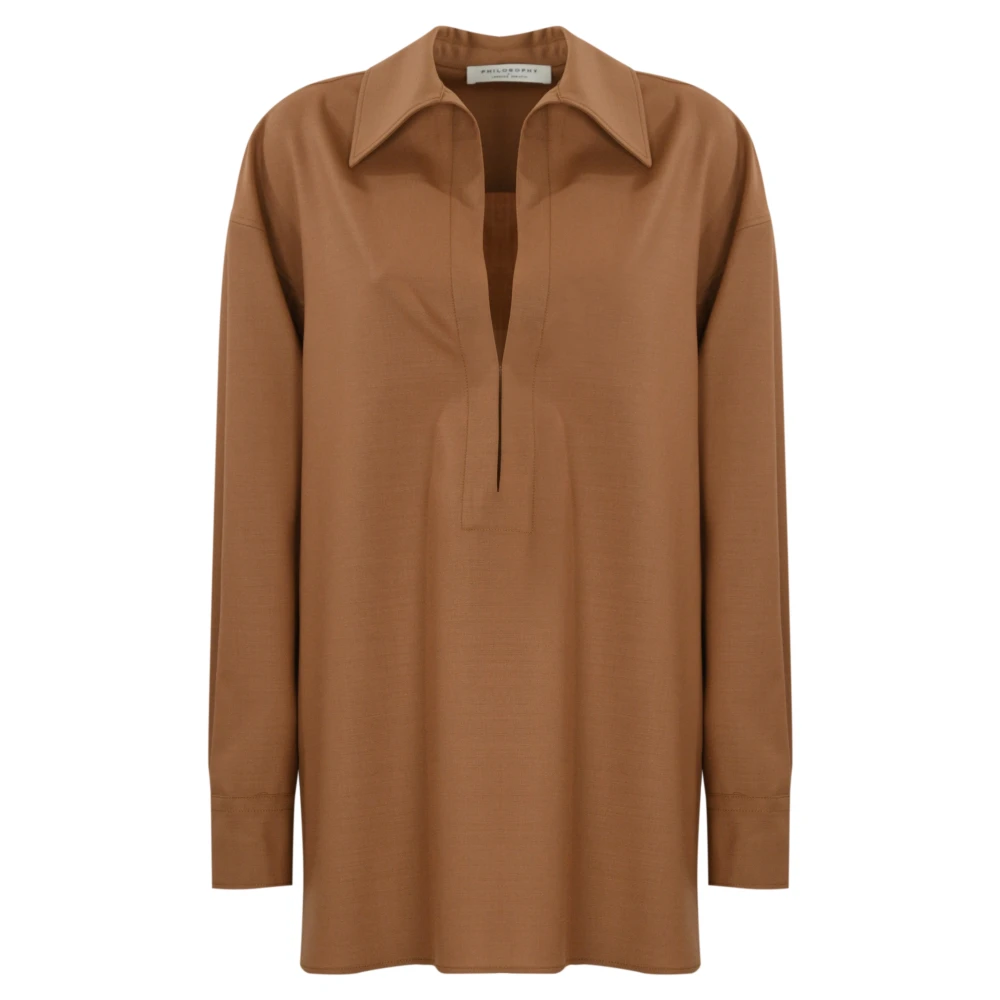 Philosophy di Lorenzo Serafini Bruine Lange Mouw Wolmix Shirt Brown Dames