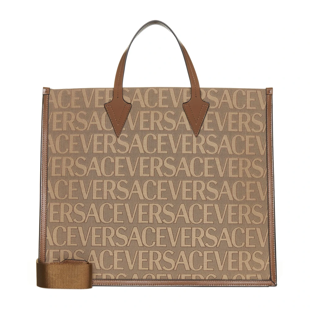 Versace Men's Brown Shopping Bags, One Size, Stylish Large Tote Bag