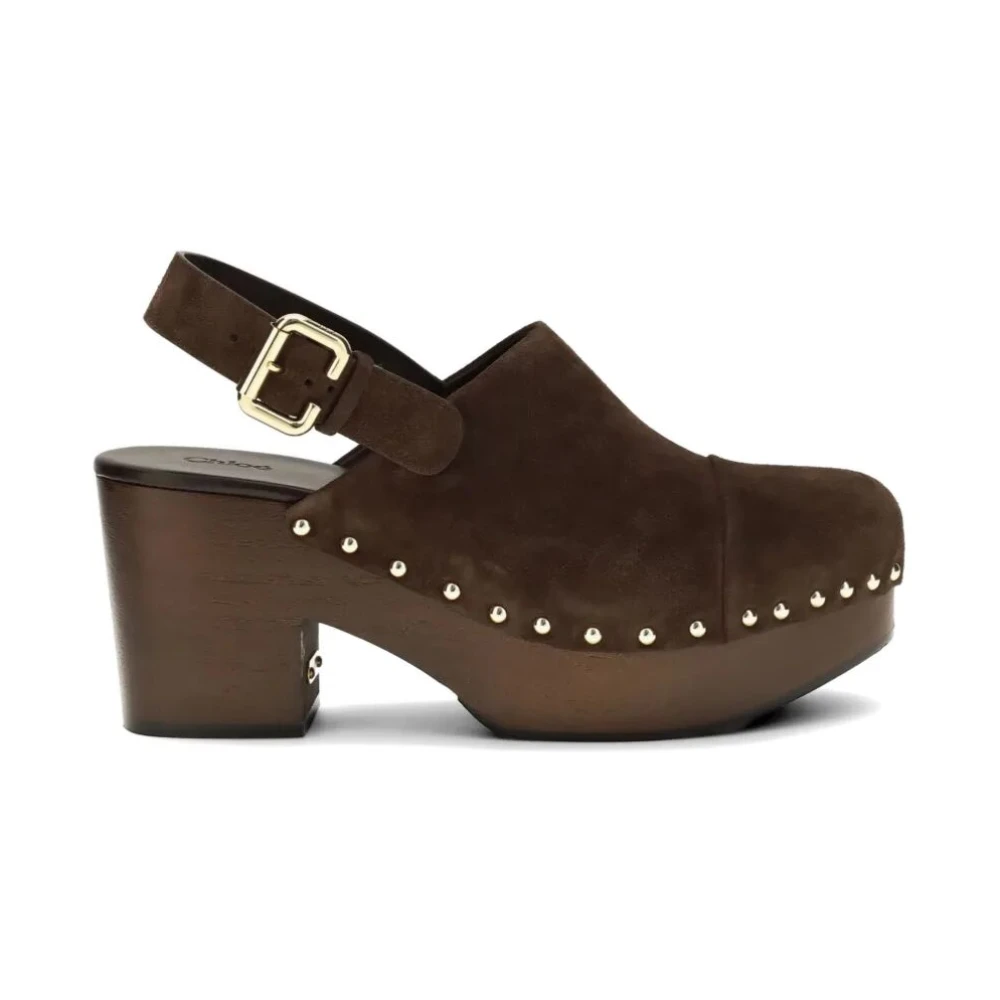 Chloé Women's Brown Jeannette Wedge Clogs In Suede Calfskin, Chocolate - Image 2