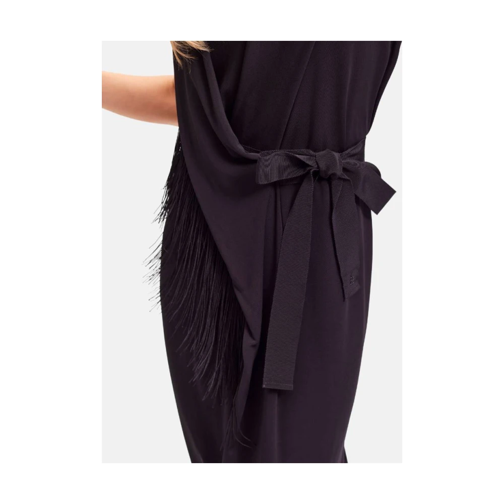 Carolina Herrera Zwarte Franje Crepe Wikkeljurk Black Dames