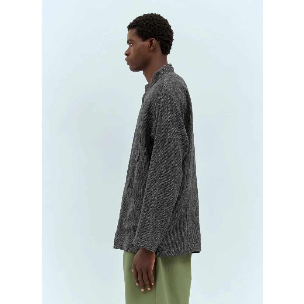 Engineered Garments Gestreepte Linnen Hemd met Kraag Gray Heren