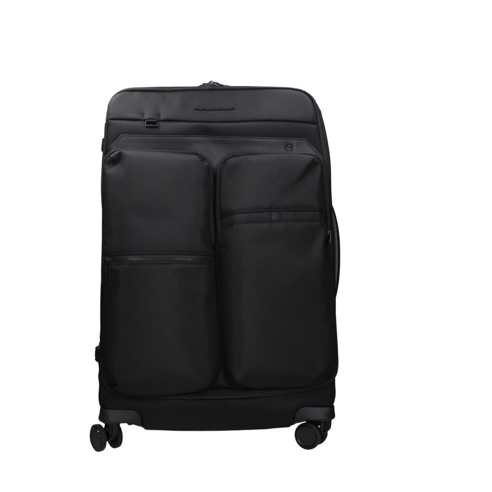 Piquadro Stylish Fabric Trolley With Multiple Compartments - Male - Cabin Bags - Black - One Size - Suitcases