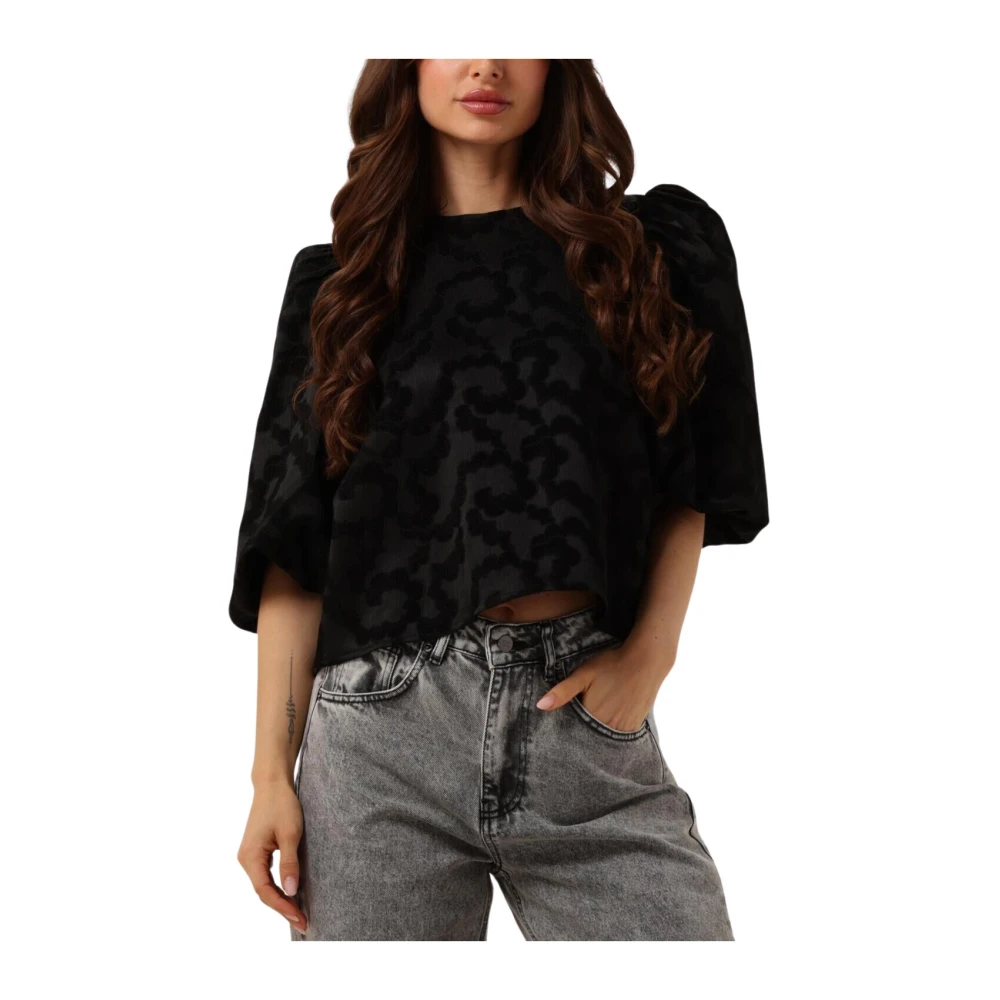 Co'Couture Zwarte Strikblouse met Pofmouwen Black Dames