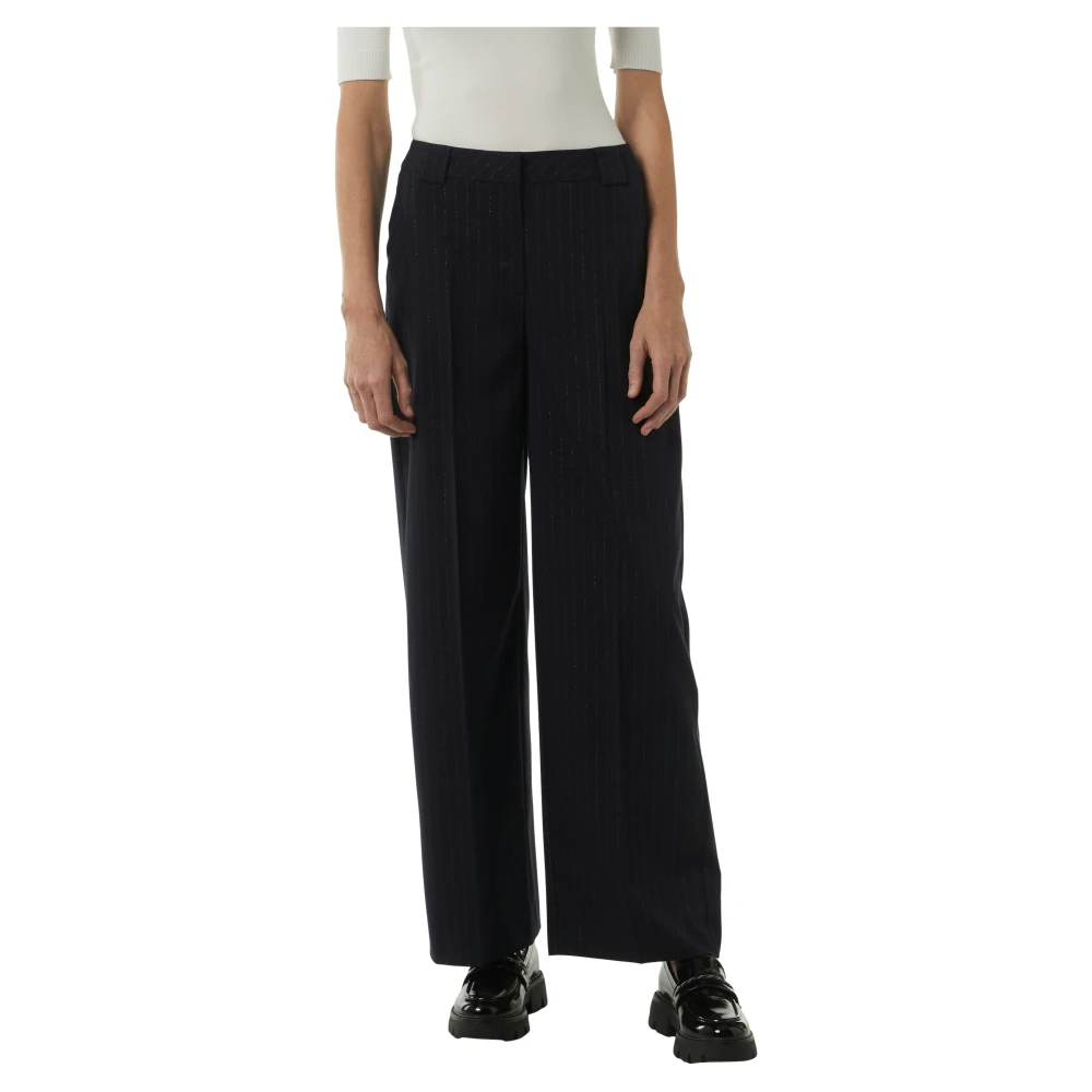 comma Gestreepte broek met subtiel Lurex garen Blue Dames