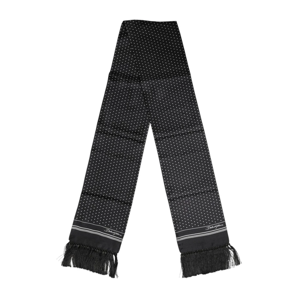 Dolce & Gabbana Uomo Nero - Foulard In Seta A Pois Con Frange - Accessories - One Size
