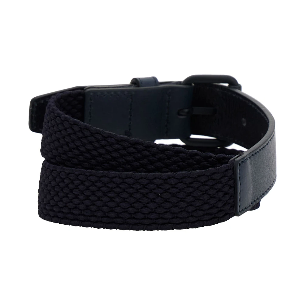 Emporio Armani Blauwe Gevlochten Stof en Leren Riem Blue Heren