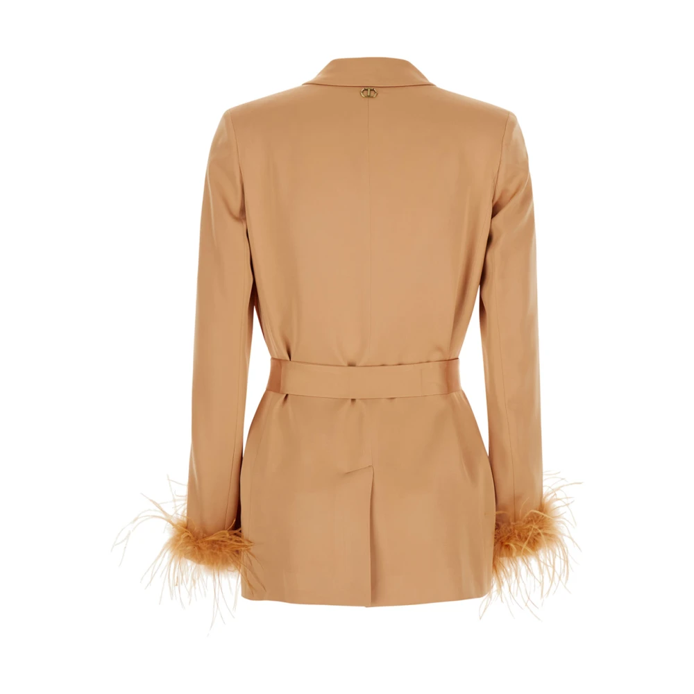Twinset Beige Peak Revers Jas Veren Manchetten Beige Dames
