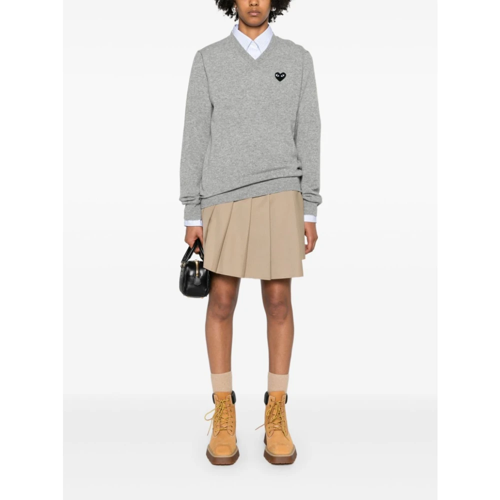 Comme des Garçons Grijze Hart Patch Pullover Sweater Gray Heren