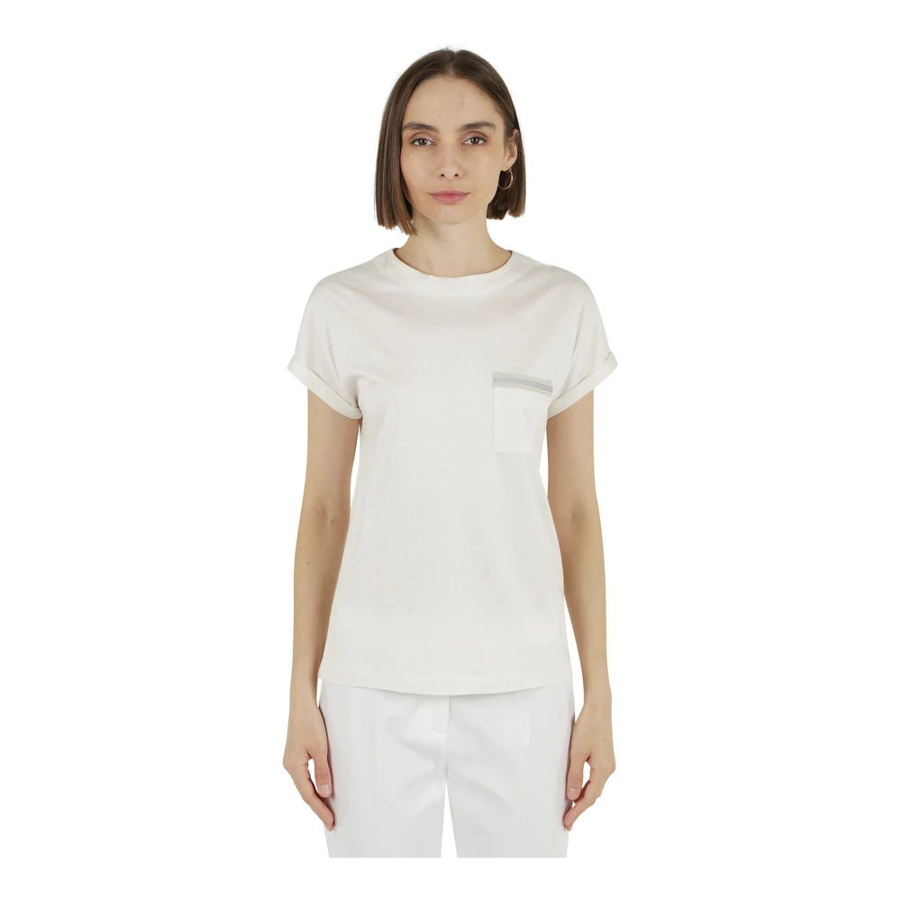 Eleventy Contrast Groe Crewneck T-Shirt White Dames