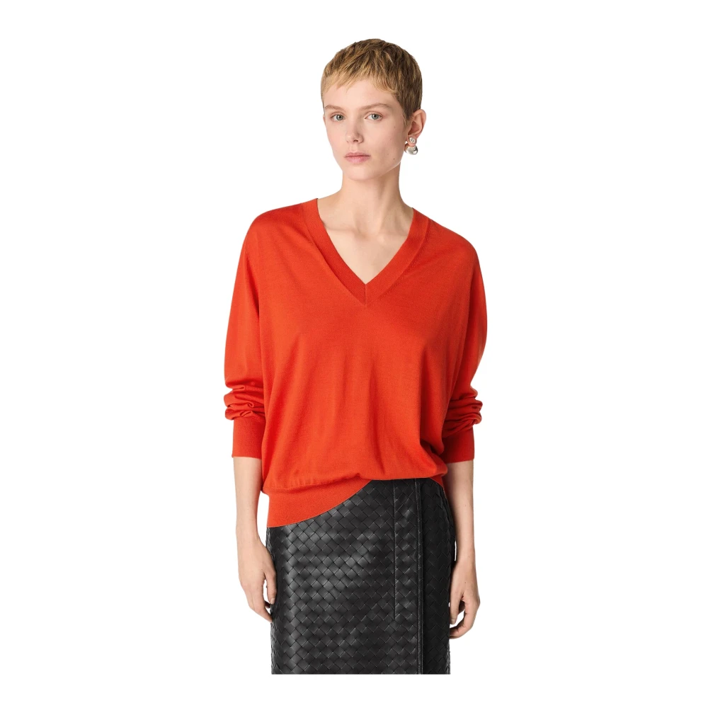 Bottega Veneta Luxe Cashmere V-Neck Sweater Oranje Orange Dames