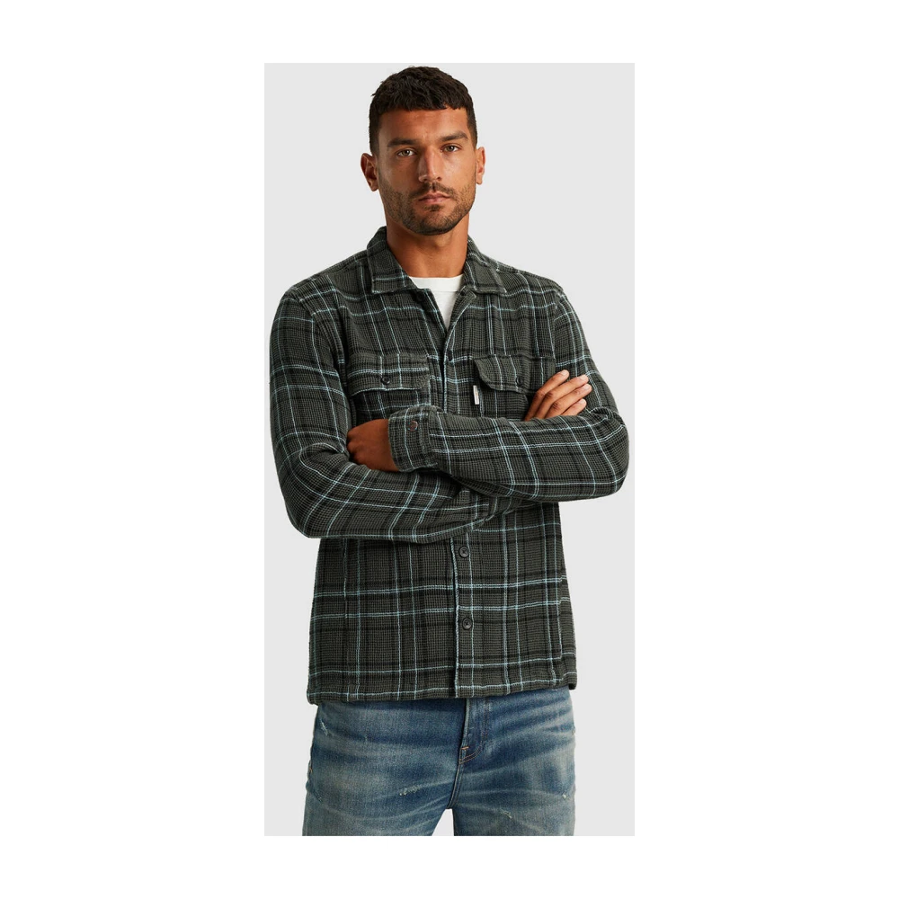 Cast Iron Check Regular Lange Mouw Overshirt Blue Heren