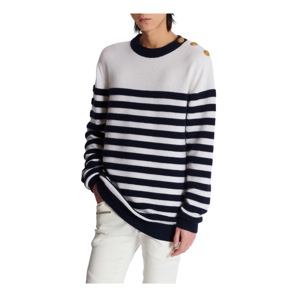 Balmain Gestreepte kasjmier trui White Heren