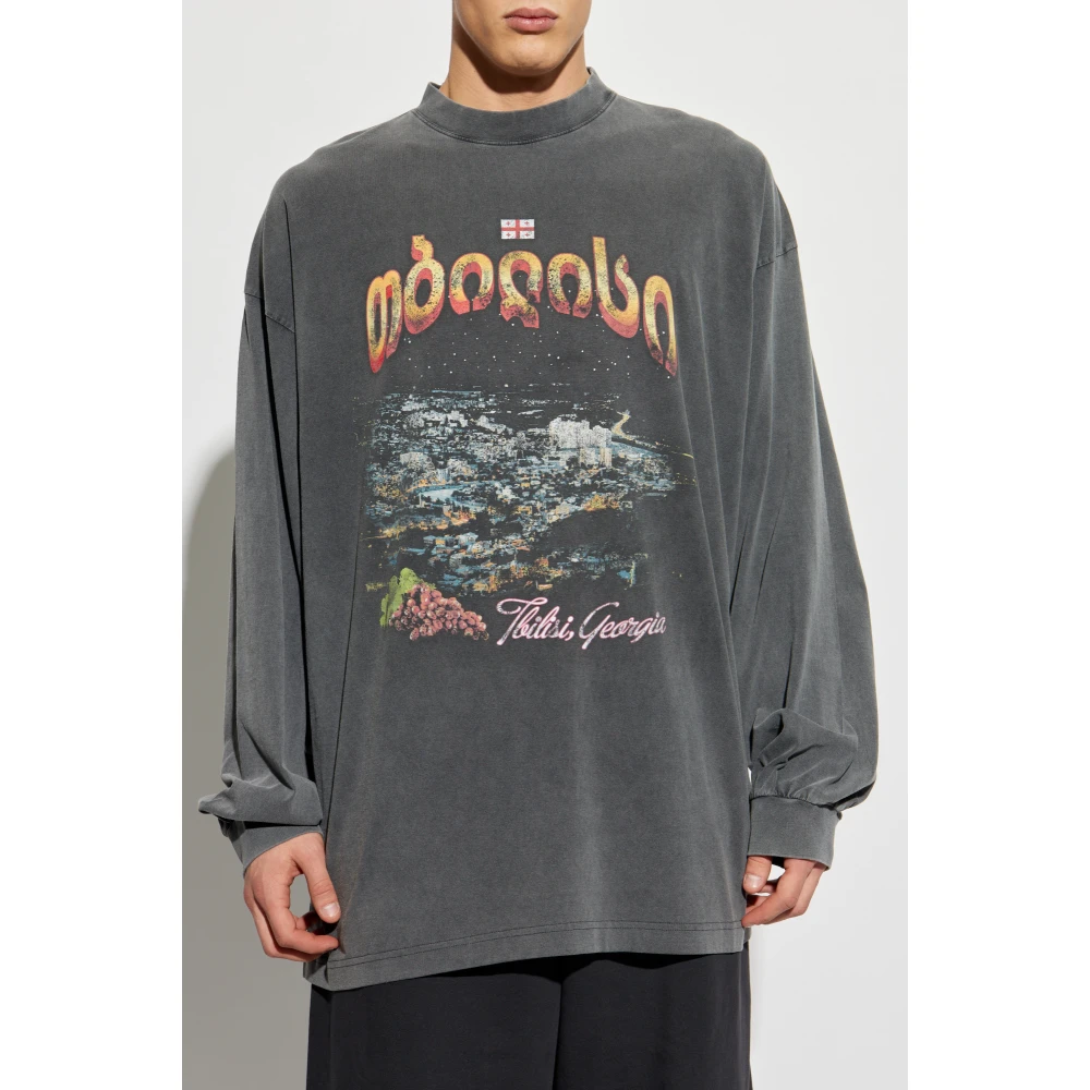 Balenciaga Tbilisi Long Sleeve T-shirt Gray Heren
