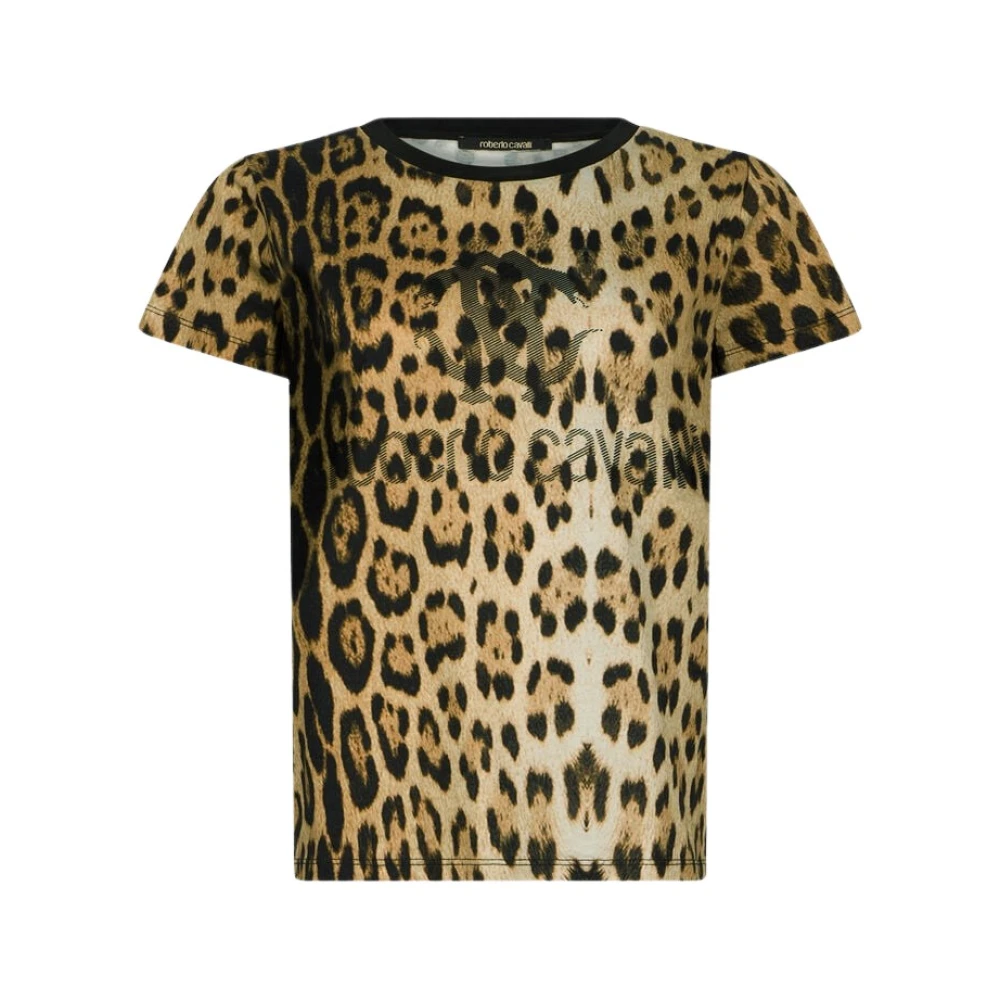 Roberto Cavalli Women's Brown T-Shirts, S, Leopard Print T-Shirt