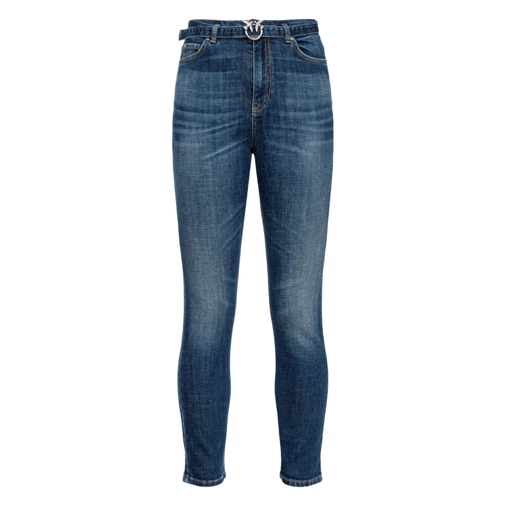 Pinko High-Waisted Skinny Jeans met Love Birds Gesp Blue Dames