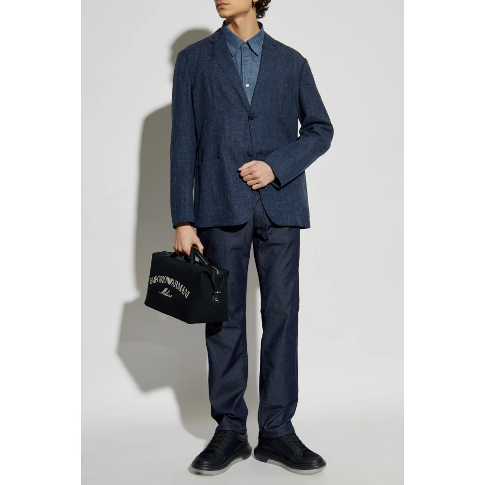 Emporio Armani Overhemd met geborduurd logo Blue Heren
