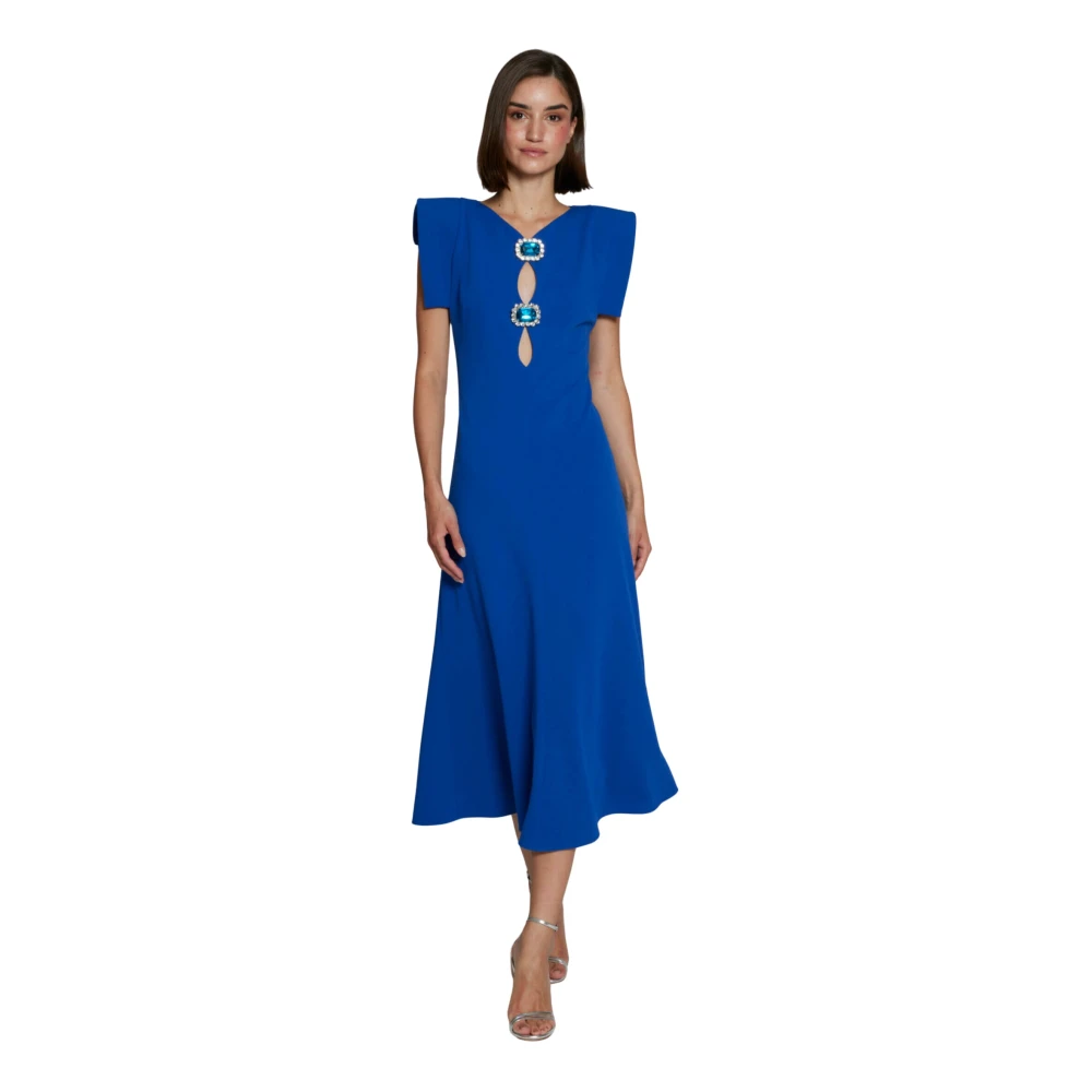 Moskada Elektrisch Blauwe Midi Jurk met Juweel Details Blue Dames