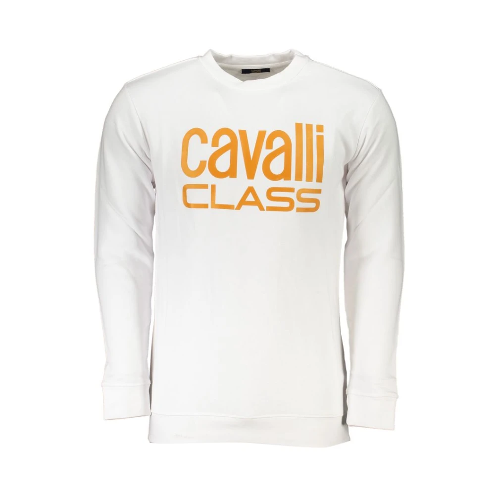 Cavalli Class Men's White Brushed Sweatshirt With Print Logo