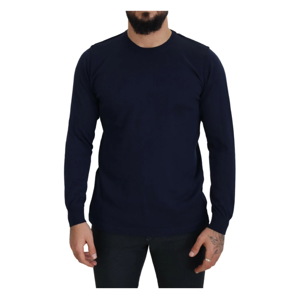 Paolo Pecora Milano Blue Cotton Crewneck Pullover Sweater - IT54 | XL - Image 2