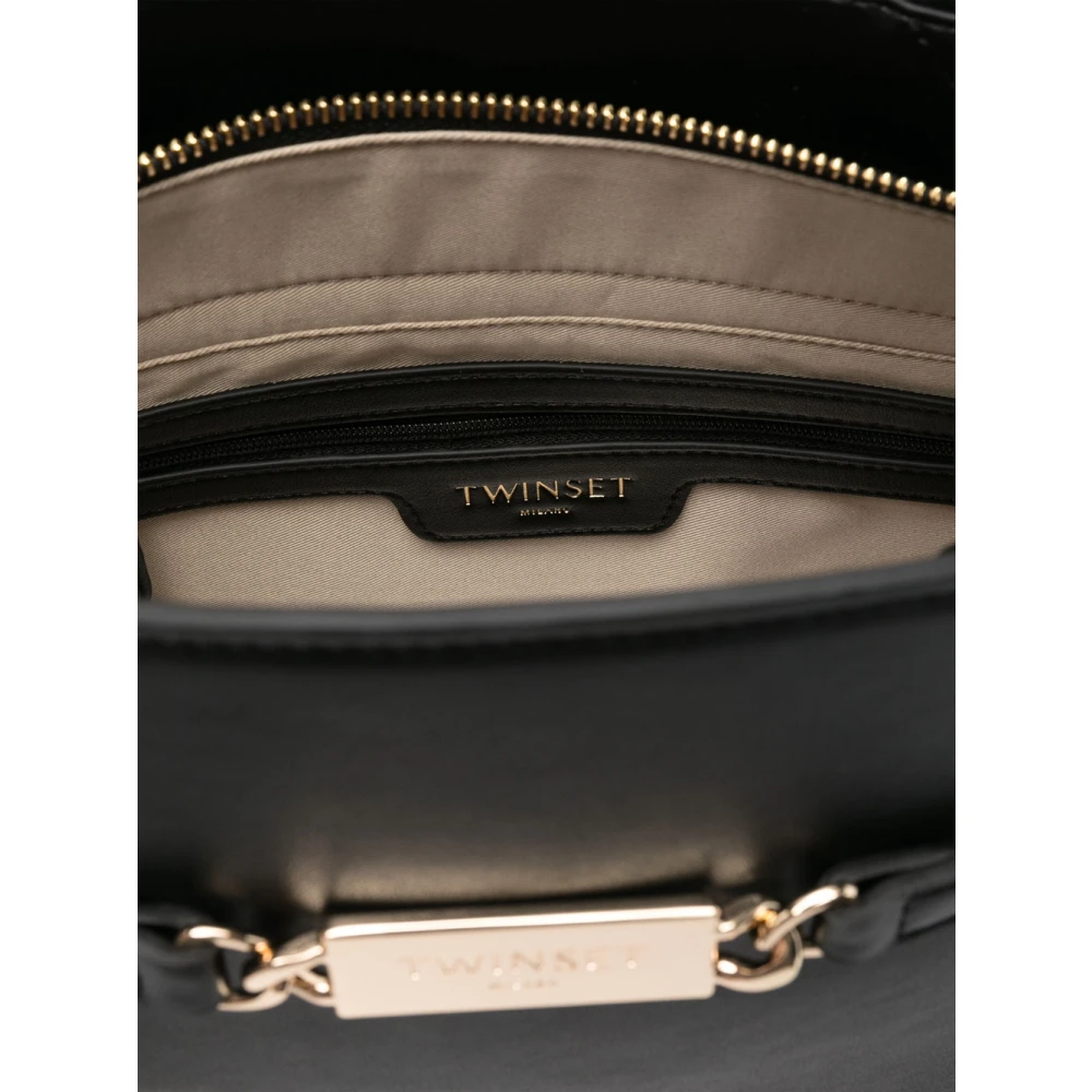 Twinset Zwarte Bauletto Tas met Gouden Logo Black Dames