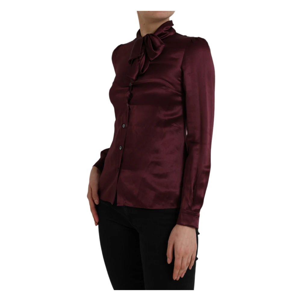 Dolce & Gabbana Zijden Ascot Kraag Blouse Bruin Brown Dames